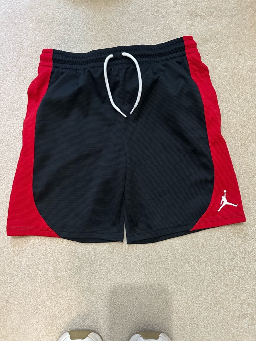 Kids Jordan Black and Red Basketball Shorts with White Jumpman